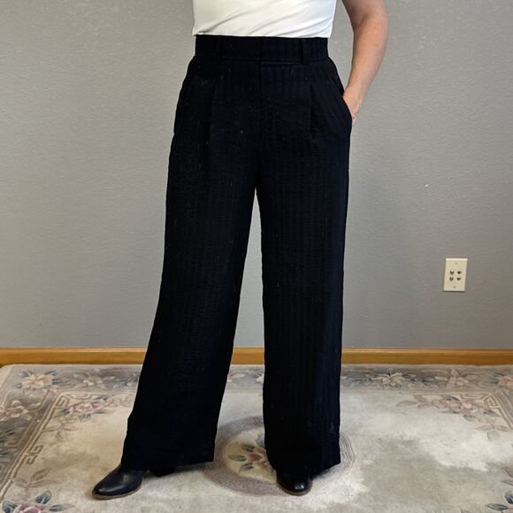 Everlane Womens City Stripe Way High Drape Pants Size 8 Black Viscose Wide Leg - Picture 1 of 6